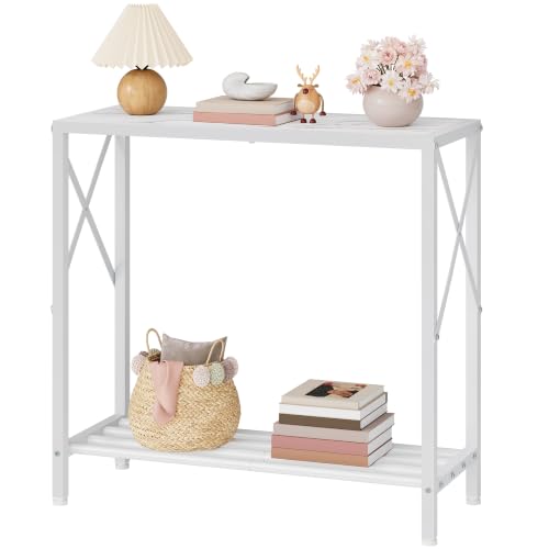 Narrow Console Table, 2 Tier Small Foyer Table Entryway White - color: White, size: 28.3" L