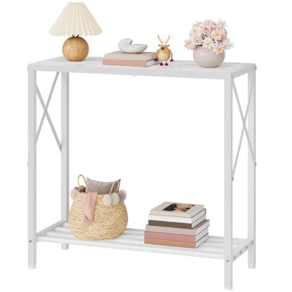 Narrow Console Table, 2 Tier Small Foyer Table Entryway White - color: White, size: 28.3" L