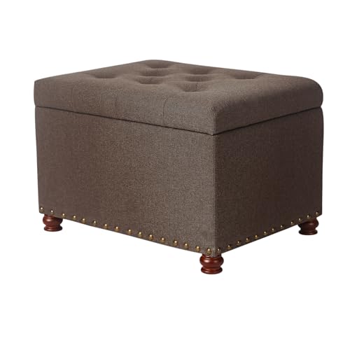 24'' Fabric Ottoman with Storage Rectangle Foot Rest Ottomans Stool for Living Room(Coffee) - color: Coffee