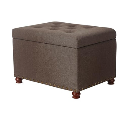 24'' Fabric Ottoman with Storage Rectangle Foot Rest Ottomans Stool for Living Room(Coffee) - color: Coffee