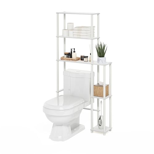 Furinno Turn-N-Tube Over The Toilet Storage, 5-Shelf Over The Toilet Organizer, Freestanding Space Saver Bathroom Shelf, for Bathroom Organizers and Storage, White - color: White/White, style: Side Rack