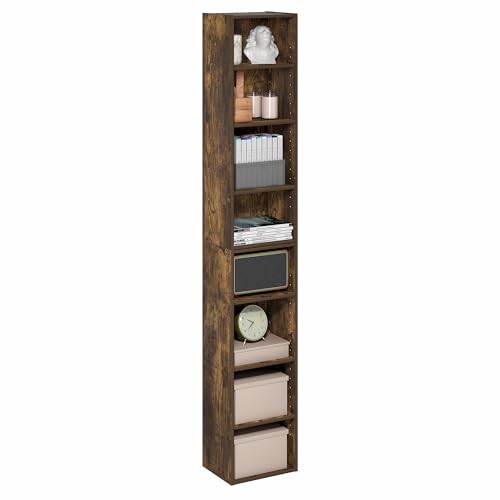 Furinno PASIR Book Shelf, 8-Tier Bookshelf, Bookcase with Open Shelf, 9.3 x 11.8 x 70.9, for Living Room, Bedroom, Home Office, Amber Pine - color: Amber Pine, size: 8-Tier, 12-Inch
