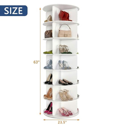 Cushore Rotating Shoe Rack Tower, Spinning Shoe Display Lazy Susan, Revolving 360 Shoe Storage Round Carousel, Shoe Purse Hat Organizer for Entryway, Closet, Cabinet, White - size: 23.5Inch