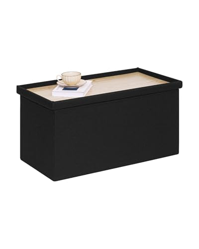 PINPLUS Folding Storage Bench, 30 inches Ottoman Coffee Table Cube Chair Foot Rest Stool Storage Chest for Living Room Bedroom, Holds up to 550 lb (Black) - color: Black