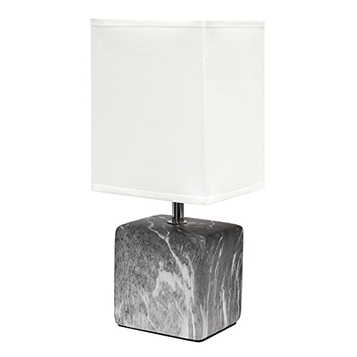 Simple Designs LT2071-BAW Gray Black Petite Marbled Ceramic Bedside Mini Table Lamp with White Fabric Shade… - color: Marble Black/White Shade