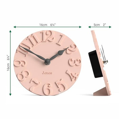 JONES CLOCKS® Hampstead Desk Clock | Freestanding | Rose Pink | Elegant Raised Moulded Numerals | Ideal for Shelf, Mantel, Living Room, Home Office or Bedside - color: Rose Pink