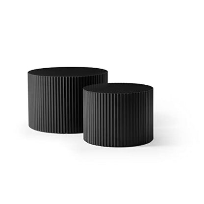 JUSTONE 2-Piece Nesting Coffee Tables Set - Modern Drum End Tables for Small Spaces, Black Round Accent Furniture for Living Room & Apartments (15.75" H) - color: 23.62'' Set of 2 Round - Black