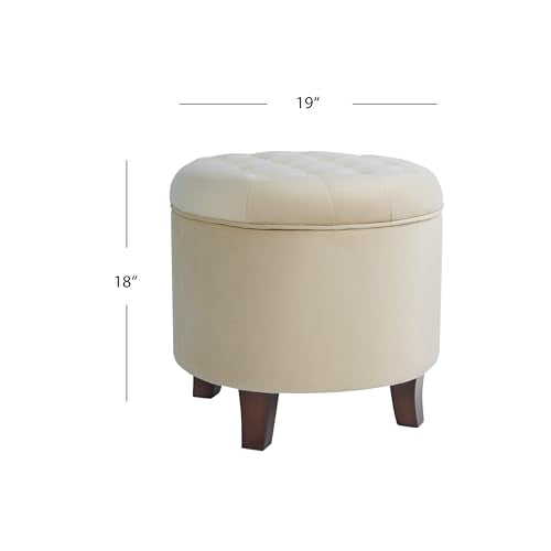 HomePop 19" Velvet Button Tufted Round Storage Ottoman - Cream - color: Cream