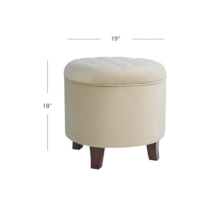 HomePop 19" Velvet Button Tufted Round Storage Ottoman - Cream - color: Cream