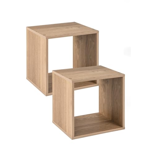 2 Stackable Cubes Bookcase, Wooden Cubby Storage Organizer | Anti-Tipping Device, Small Book Shelf for Small Space, Combination Square Bookshelf Cubes for Living Room, Bedroom, Dorm - color: Natural