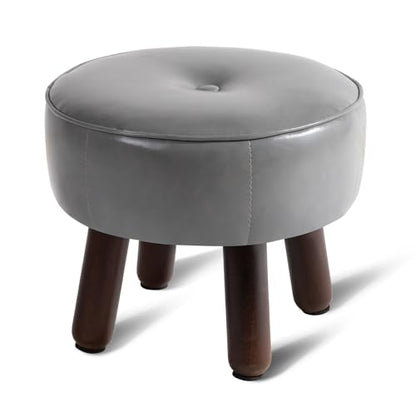 oakvivo Round Leather Pouf Ottoman Footstool, Small 13" Footrest | 13 x 13 x 10.2in Foot Rest with Non-Skid Rubber Legs, Foot Stool for Living Room, Bedroom, Couch, Entryway, Grey - color: Grey