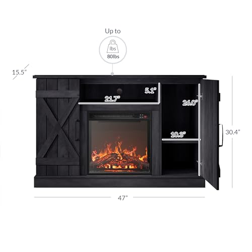 BELLEZE 47" TV Stand with 18" Electric Fireplace Heater & Media Entertainment Center Console Table for TV up to 50" with Open Storage Shelves & Cabinets - Veropeso (Rustic Grey) - color: Rustic Grey, style: 47" TV Stand/W 18" Fireplace