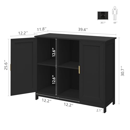 TaoHFE Black Buffet Cabinet,Modern Narrow Sideboard Buffet Cabinet | Wooden Side table With Storage,Black Accent Cabinets For Living Room - color: Black