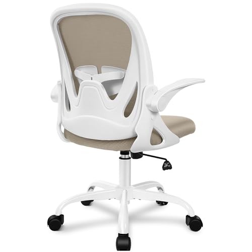 Office Chair Ergonomic Desk Chair with Flip up Armrests Swivel Breathable Desk Mesh Computer Chair with Adjustable Lumbar Support and Height for Conference Room (Khaki) - color: Khaki