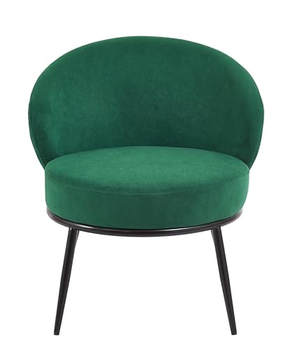 GDFStudio 27" Modern Accent Chair, Comfy Lounge Chair, Velvet Upholstered Chair, Mid Century Modern Armchair with Metal Legs, Solid Wood Frame, Cushion Barrel Side Chair for Living Room Bedroom, Green - color: Green + Velvet