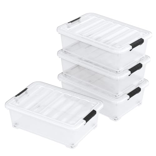 20 Quart Clear Plastic Underbed Storage Latching Bins, 4 Packs | Stackable Flat Rolling Under Bed Organization Boxes with Lids - size: 20 Quart