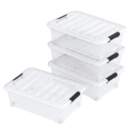 20 Quart Clear Plastic Underbed Storage Latching Bins, 4 Packs | Stackable Flat Rolling Under Bed Organization Boxes with Lids - size: 20 Quart