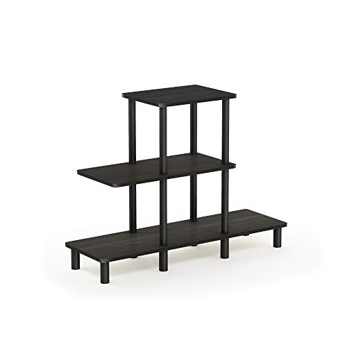 FURINNO Turn-N-Tube 3-Tier Design Display Rack, Espresso/Black | Book Shelf, Accent Display Shelf, Open Shelves, Round Tubes, for Organization and Storage, Living Room, Garage, Home Office - color: Espresso/Black, style: 3-Tiers, Ladder