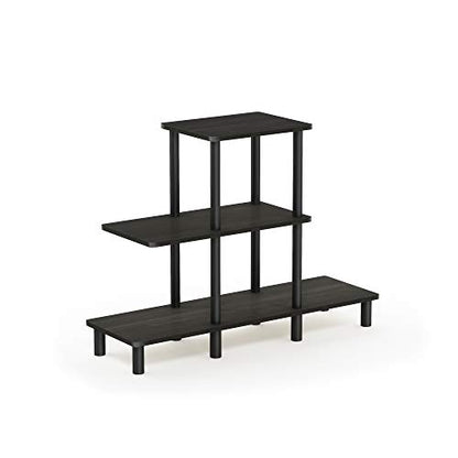 FURINNO Turn-N-Tube 3-Tier Design Display Rack, Espresso/Black | Book Shelf, Accent Display Shelf, Open Shelves, Round Tubes, for Organization and Storage, Living Room, Garage, Home Office - color: Espresso/Black, style: 3-Tiers, Ladder