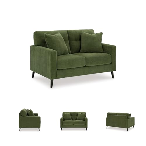 Signature Design by Ashley Bixler Loveseat Sofa, Green Small Couch | Fully assembled, 57 in W small couch, Olive green chenille upholstery, Anti-sag platform foundation - color: Green