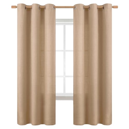 BGment Tan Curtains 84 Inches 2 Panels for Living Room | Faux linen Burlap Texture,Farmhouse,Light Filtering,Semi Sheer,Privacy,Window Drapes,42 x 84 Inch - color: Tan, size: 42"W x 84"L (Pack of 2)