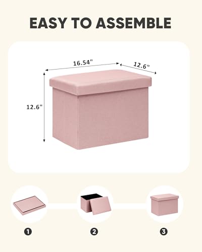 PINPLUS Flat Top Folding Linen Storage Ottoman 16.5", 36L Collapsible Storage Cube with Lid, 250 lbs Load Capacity, Fabric Foot Rest Seat for Living Room, Bedroom, Closet,Pink - color: Pink