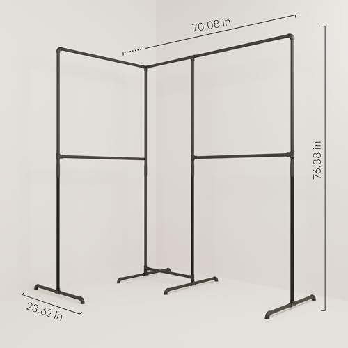 pamo Corner Clothes Rack – 70" W x 76" H, 220 lbs Load Capacity | Freestanding L-Shaped Double Rail Clothing Rack, Powder Coated, Heavy Duty - size: 2.5 Standard