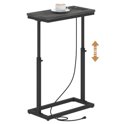 TUTOTAK End Table with Charging Station, Side Table, Tall Couch Table | Sofa Table, for living Room, Bedroom, Grey TB01BY084 - color: Grey, size: 1 Pack, style: With Plug