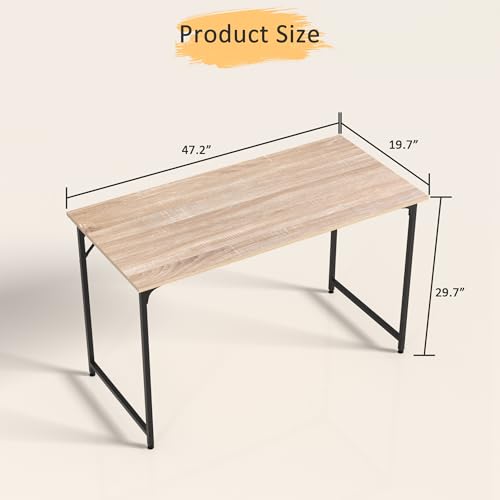 47 Inch Computer Desk with Wood Board and Metal Frame, Modern Simple Style Work Desk with Adjustable Feet, Study Gaming Desk Table for Home Office, Bedroom, Small Spaces - color: Nature