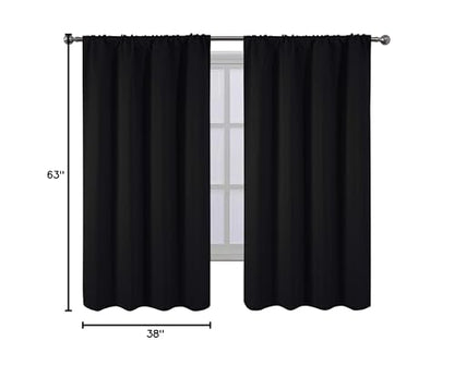 Black Blackout Curtains/38 x 63 Inch/Set of 2 Panels Rod Pocket Room Darkening Curtains for Bedroom - color: Black, size: 38"W x 63"L (Pack of 2)