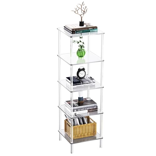 Acrylic Bookshelf, Small Bookcase, Standing Freestanding Corner Storage Shelves Display Shelf for Living Room, Bedroom (Clear, 5 Tier) - size: 5 Tier