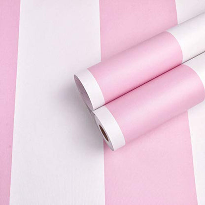 AINITAOCOM Self Adhesive Vinyl Pink and White Stripe Peel and Stick Wallpaper Shelf Liner for Walls Nursery Girls Bedroom Cabinets Dresser Drawer Furniture Decal Removable Waterproof 17.7x117 Inches