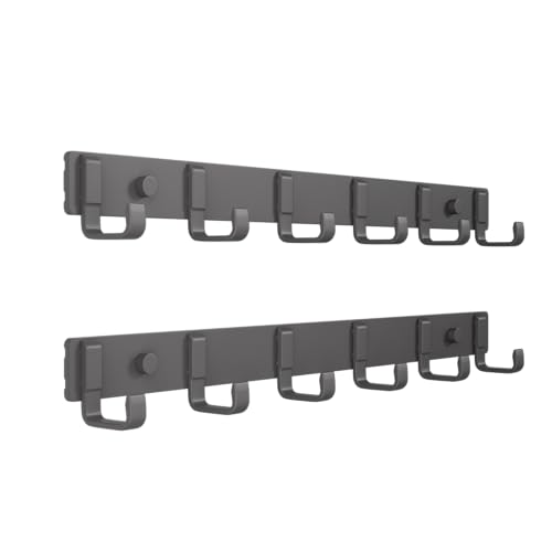 16" Heavy Duty Wall Mount Coat Rack with 6 Hooks, 2-Pack (Gunmetal) | Strong Glue or Screw Mount，coat hanger for hanging Coats, Hats, Jackets & Bags in Entryway, Bedroom, Bathroom or Closet - color: Gunmetal-2 Pack