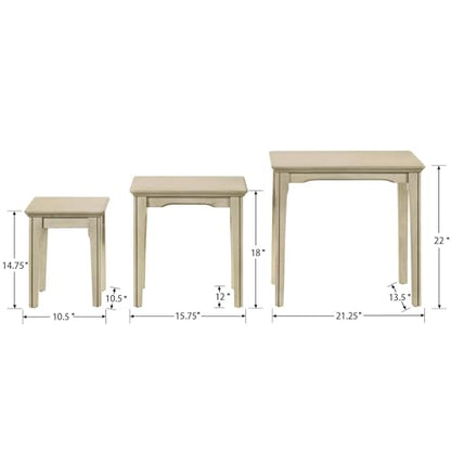 Kmax Nesting Tables Set of 3, Small Sofa Side Table Rustic Stacking End Table Rectangle Solid Wood Coffee Tables for Small Space - Ashes White - color: Ashes White