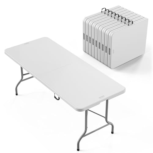 VINGLI 6-Foot Portable Plastic Folding Table,Rectangular HDPE Tabletop Foling Table for Indoor and Outdoor Use with Carrying Handle,White 10 Pack - size: 10 Pack