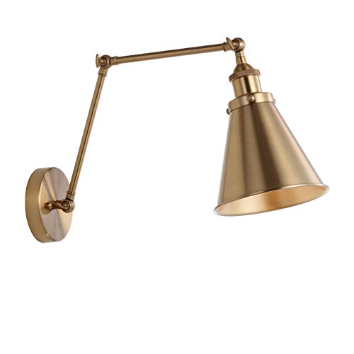 JONATHAN Y Rover 1-Light Wall Sconce 7", Brass Gold | Adjustable Arm, Hardwired Bedside Reading Swing Arm, Farmhouse Cone Shade, Metal Hardwired Indoor Fixture, LED Bulbs Included - color: Brass Gold, size: Set of 1