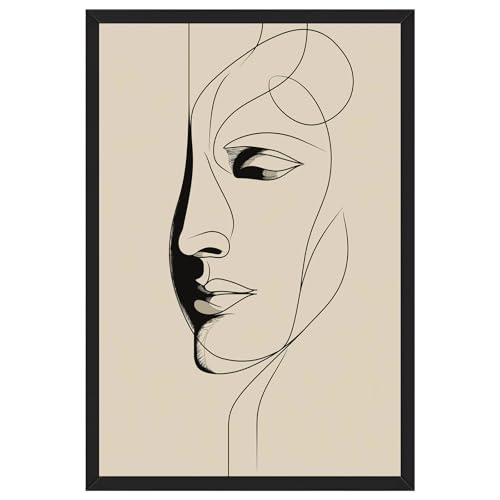 Black Framed Abstract Minimalist Line Art Poster Canvas Print Art Modern Contemporary Wall Art Painting Pictures Wall Decor Elegant Home Decoration for Living Room Bedroom Office Apartment (Black framed,12W"X16L")