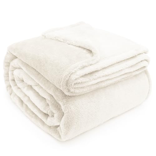 DEZ FURNISHINGS Ultra Soft Plush Fleece Throw Blanket, Double Sided Cozy Thick Warm Blanket for Sofa & Bed, Throw XL (60" x 70"), Ivory - color: Ivory, size: Throw XL (60" x 70")