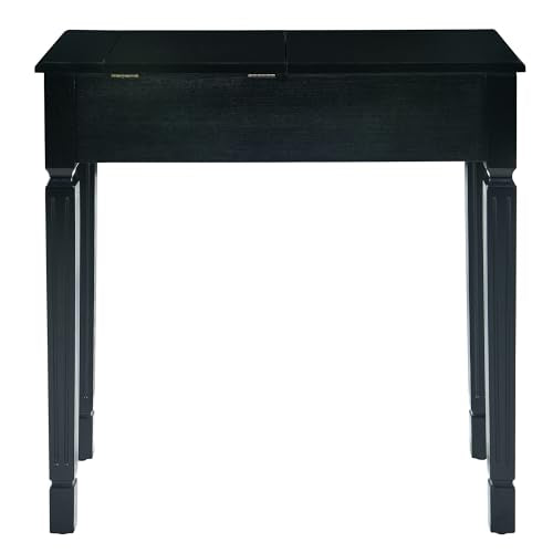 LEEMTORIG 31.5" Solid Wood Small Vanity Desk with Flip-top Mirror, Compact Wooden Writing Desk with Drawers, 3 in 1 Secretary Desk/Dressing Table/Nightstand for Small Space, Black SZT-D0036-BK - color: Black
