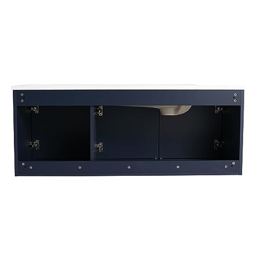 Malwee 48 Inch Floating Bathroom Vanity with Waterdrop Resin Sink, 3 Doors, Navy Blue