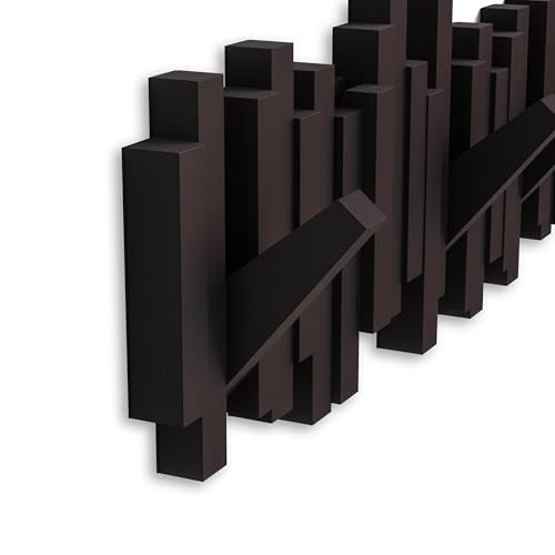 Umbra Sticks Wall Mount Coat Rack, 5 Hook Retractable Pegs, Espresso | Mounting hardware included, sculptural modern design, entryway or bedroom use, recycled plastic - color: Espresso, size: 5-Hook