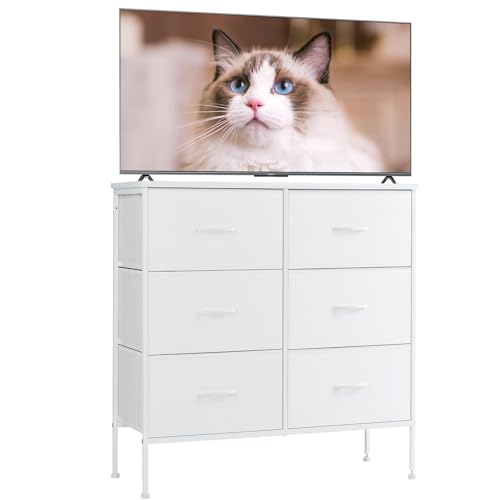 Sweetcrispy Dresser for Bedroom with 6 Drawers, Storage Tower Organizer | Chest of Drawers with Metal Frame Wooden Top for Closet, Living Room, Entryway, White - color: White, size: 31.5"D x 11.8"W x 31.5"H (6 Drawers)
