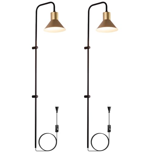 Plug in Wall sconces Set of Two with Switch, Indoor Horn Cover Wall Mounted Lamp with E26 Base, Long Wall Light for Bedroom Living Room Study Hallway Bedside（2PCS） - color: Black-2Pack