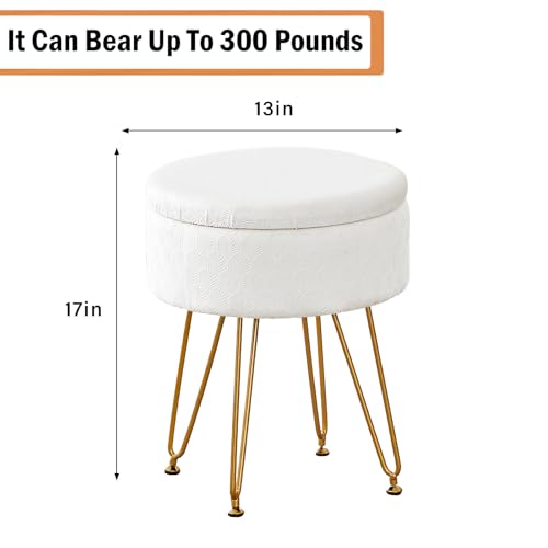 Cpintltr Velvet Storage Ottoman Round Footrest Stool Multifunctional Upholstered Ottoman Modern Accent Vanity Stools Tray Top Coffee Table Suitable for Living Room Bedroom Entryway Cream - color: Cream
