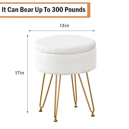 Cpintltr Velvet Storage Ottoman Round Footrest Stool Multifunctional Upholstered Ottoman Modern Accent Vanity Stools Tray Top Coffee Table Suitable for Living Room Bedroom Entryway Cream - color: Cream