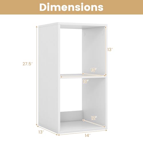 2 Cube Storage Organizer, 2 Tier Floor Standing Bookcase (White) | Small Bookshelf for Small Spaces, Wooden Open Display Shelf for Living Room, Bedroom, Study, Office - size: 2 Cubes