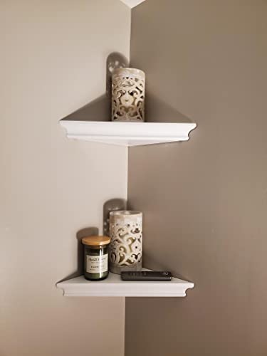 ZGZD White Corner Shelf Wall Mounted Storage Display Shelves for Home Decor, Set of 2 - size: Straight edge