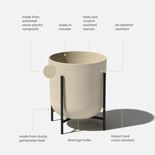 Veradek Mason Series Raised Lima Planter - Round Planter with Stand | Made From a Durable Plastic-Stone Composite & Comes With Metal Stand. Modern Porch/Patio Décor - color: Sand, size: 15 inch - 2 Pack