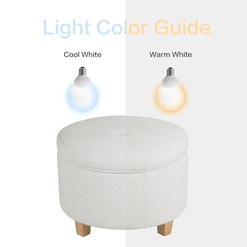 HomePop 24" Large Round Storage Ottoman - Cream Boucle - color: Cream Boucle