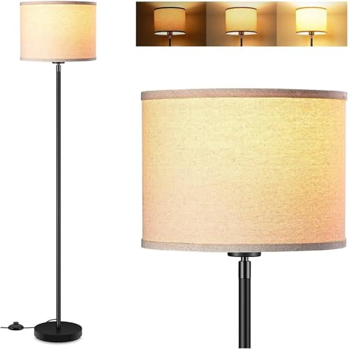 Floor Lamp Standing Lamp, 58" Small Tall Lamps for Living Room, Simple Pole Lamp with Beige Lampshade, On/Off Foot Pedal, Bright Corner Floor Lamp for Kids Room Bedroom Office Decor(Without Bulbs) - color: Black + Beige